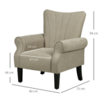HOMCOM Beige Upholstered Armchair Accent Chair High Back Wood Legs Living Room - Image 7