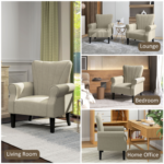 HOMCOM Beige Upholstered Armchair Accent Chair High Back Wood Legs Living Room - Image 6