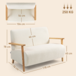 HOMCOM Small Sherpa Fabric 2 Seater Sofa Settee - Cream White - Image 5