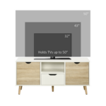HOMCOM Modern TV Unit Cabinet Stand – Natural & White – Storage Drawer & Cabinets - Image 7