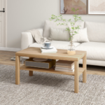 HOMCOM Coffee Table with Storage Shelf Natural Wood Effect 90cm Modern - Image 2