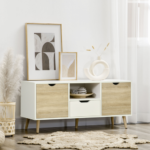 HOMCOM Modern TV Unit Cabinet Stand – Natural & White – Storage Drawer & Cabinets - Image 3