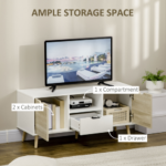 HOMCOM Modern TV Unit Cabinet Stand – Natural & White – Storage Drawer & Cabinets - Image 2