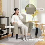 HOMCOM Beige Upholstered Armchair Accent Chair High Back Wood Legs Living Room - Image 5