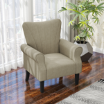 HOMCOM Beige Upholstered Armchair Accent Chair High Back Wood Legs Living Room - Image 4