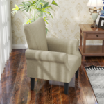 HOMCOM Beige Upholstered Armchair Accent Chair High Back Wood Legs Living Room - Image 3