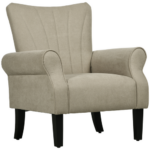 HOMCOM Beige Upholstered Armchair Accent Chair High Back Wood Legs Living Room
