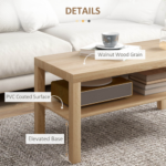 HOMCOM Coffee Table with Storage Shelf Natural Wood Effect 90cm Modern - Image 3