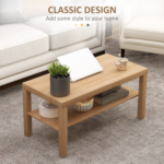 HOMCOM Coffee Table with Storage Shelf Natural Wood Effect 90cm Modern - Image 5