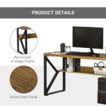 HOMCOM 120cm Computer Desk with Storage Shelf – Brown - Image 3