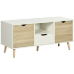 HOMCOM Modern TV Unit Cabinet Stand – Natural & White – Storage Drawer & Cabinets