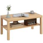 HOMCOM Coffee Table with Storage Shelf Natural Wood Effect 90cm Modern