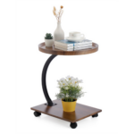 Dark Wood Effect Side Table with Castors – Modern Wheeled Bed & Sofa Table - Image 2