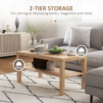 HOMCOM Coffee Table with Storage Shelf Natural Wood Effect 90cm Modern - Image 6