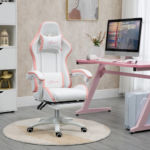 Vinsetto Gaming Chair Pink Reclining Racing Chair Footrest PU Leather 120kg - Image 2
