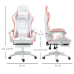 Vinsetto Gaming Chair Pink Reclining Racing Chair Footrest PU Leather 120kg - Image 9