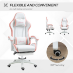Vinsetto Gaming Chair Pink Reclining Racing Chair Footrest PU Leather 120kg - Image 7