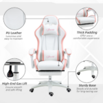 Vinsetto Gaming Chair Pink Reclining Racing Chair Footrest PU Leather 120kg - Image 4